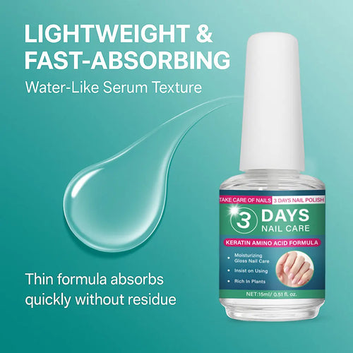 3 Days Nail Care Oil Keratin Amino Acid Formula Fast Dry 90s Salon Shine No Chip Deep Moisture Nail Strengthener,15ml