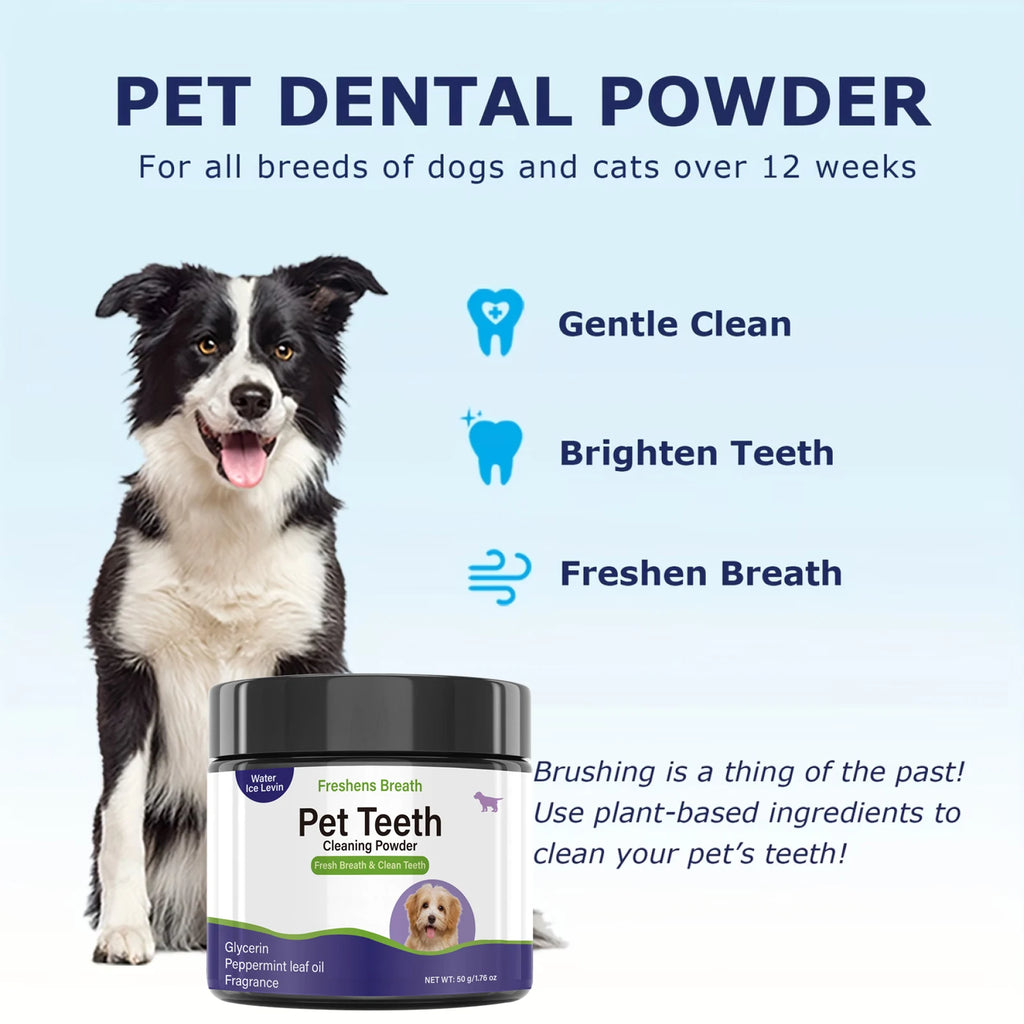 Pet Teeth Cleaning Powder for Dogs - Freshens Breath, Cleans Teeth with Peppermint Oil