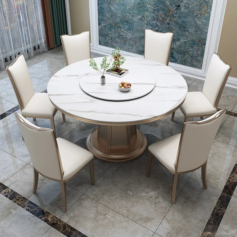 Dining Room Furniture American Light Luxury Rock Slab Dining Table Modern Simple Round High-end French Solid Wood Dining Table
