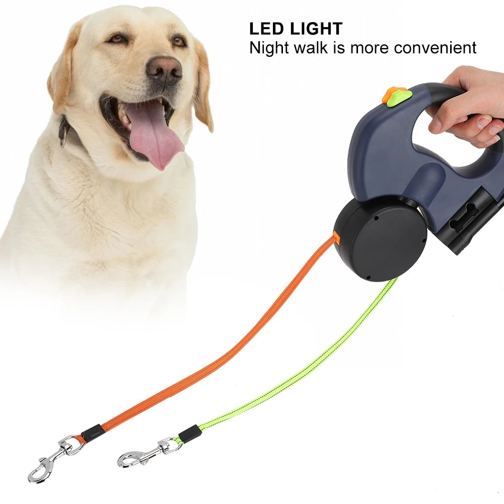 Pet Product Pet Walking  Automatic Extendable Flexible Dog Cat Traction Rope Dual Headed Hand Holding with LED Light