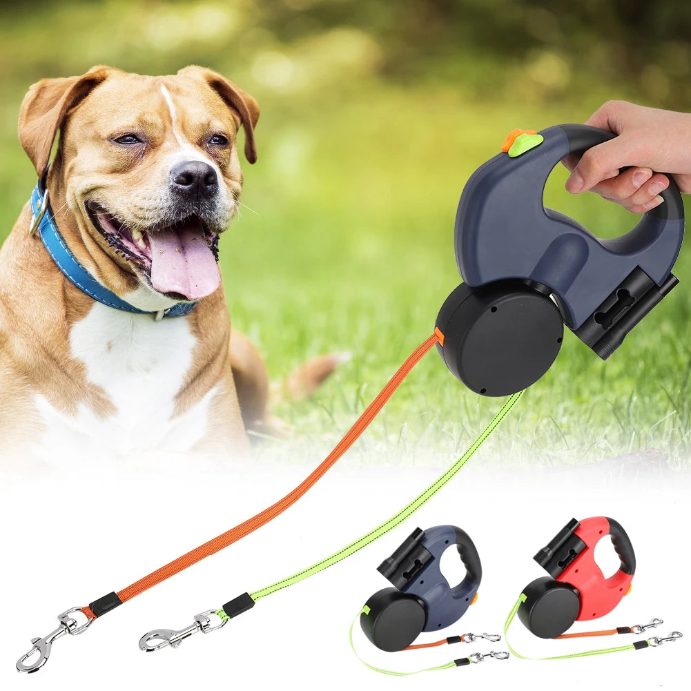 Pet Product Pet Walking  Automatic Extendable Flexible Dog Cat Traction Rope Dual Headed Hand Holding with LED Light