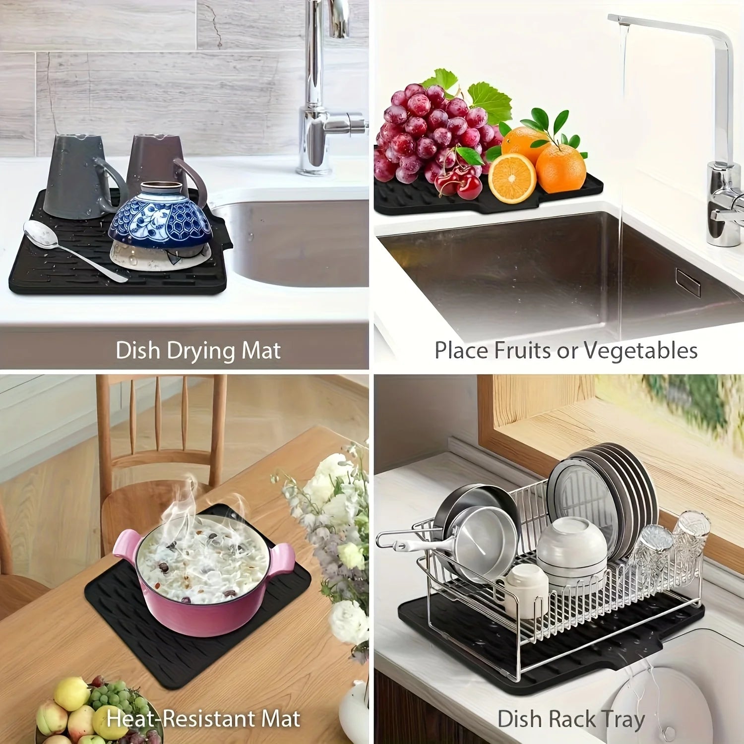 Kitchen Silicone Drain Mat with Built-in Drainage Design, Easy to Clean, Suitable for Countertops, Sinks, Refrigerators