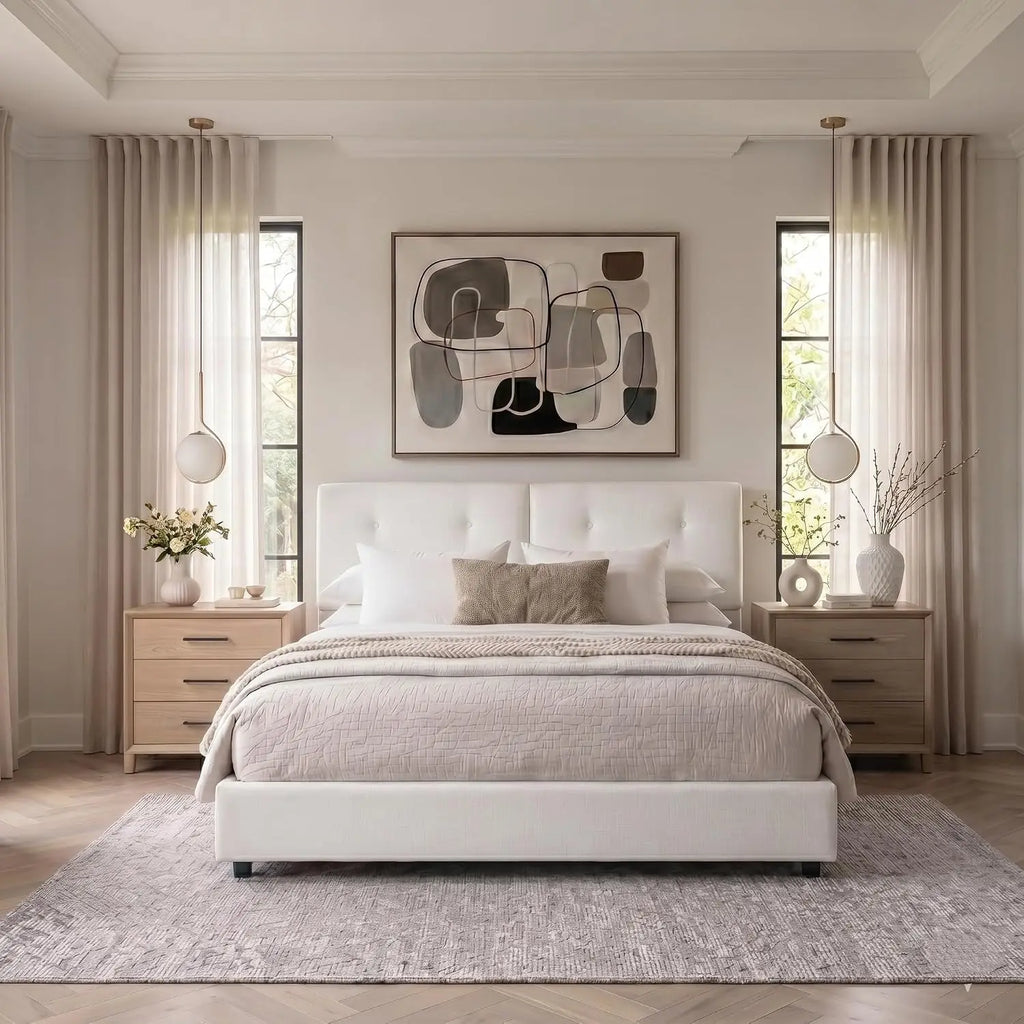 Bed Frame Queen Size, Boucle Upholstered Bed Frame with Headboard, Removable and Washable, No Box Spring Needed, Wood, Custom