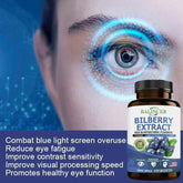 Bilberry Extract Supplement by Balincer in bottles, promotes eye health, healthy blood levels, and skin care.