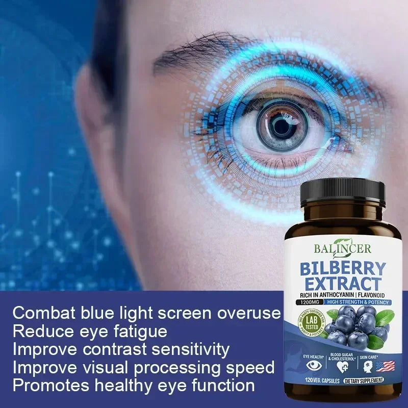 Bilberry Extract Supplement, Helps Maintain Eye and Vision Health, Anti-aging, Promotes Brain Health, Protects Vision Health