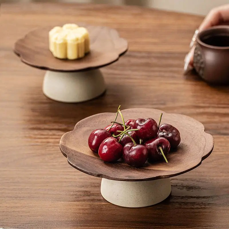 1PC Dim Sum Plate Ancient Style High-footed Dried Fruit Fruit Plate Living Room Household High-value Snacks Refreshment