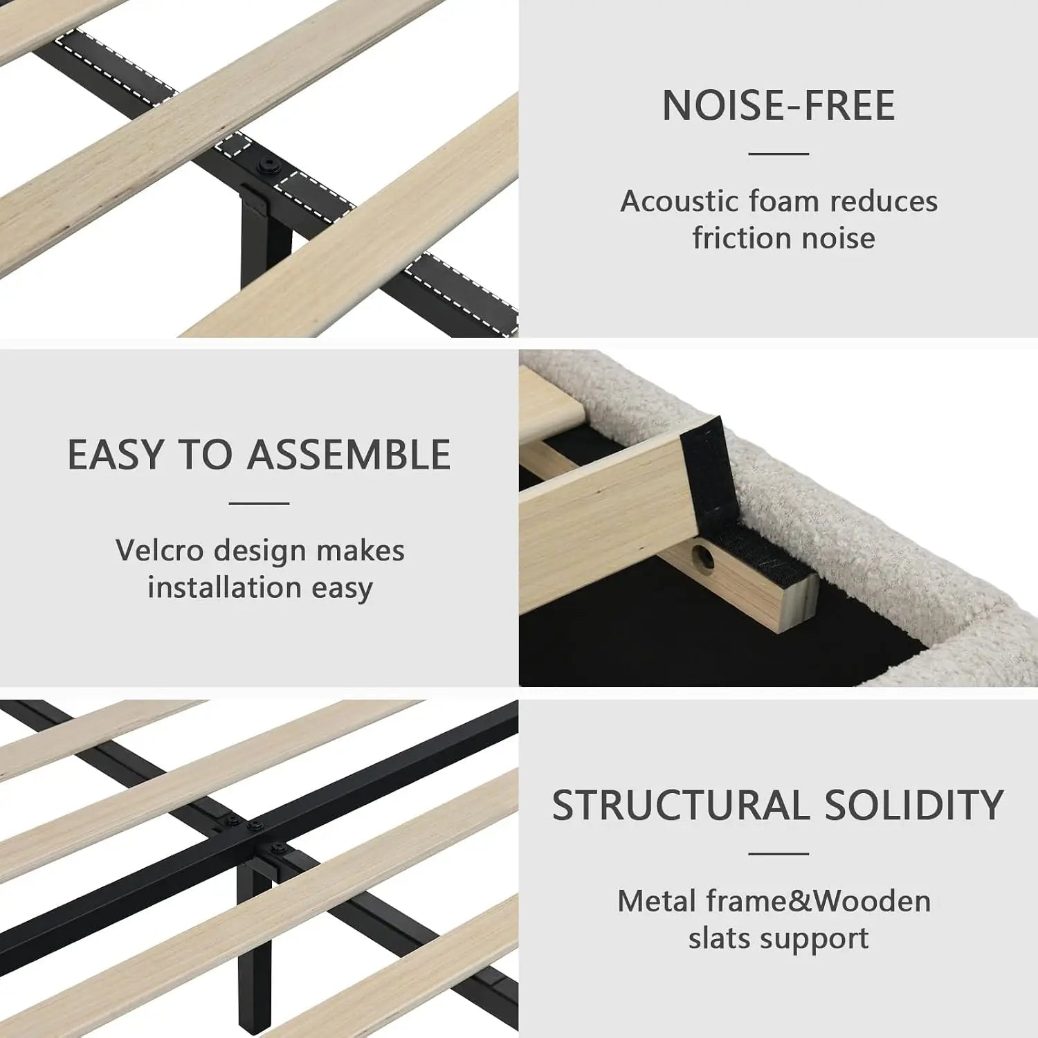 Bed Frame Queen Size, Boucle Upholstered Bed Frame with Headboard, Removable and Washable, No Box Spring Needed, Wood, Custom
