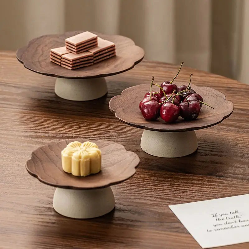 1PC Dim Sum Plate Ancient Style High-footed Dried Fruit Fruit Plate Living Room Household High-value Snacks Refreshment