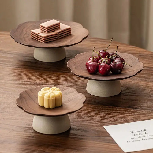 1PC Dim Sum Plate Ancient Style High-footed Dried Fruit Fruit Plate Living Room Household High-value Snacks Refreshment