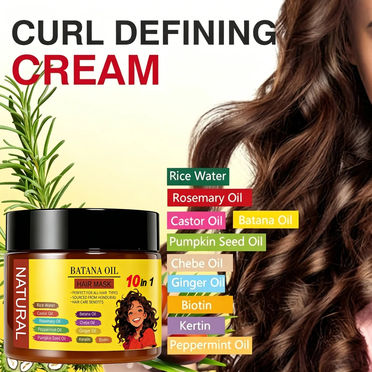 Curly Hair Care Kit, 10-in-1 Curl Cream, Batana Oil Serum & Hair Mask, Nourishing & Defining for Natural Curls