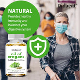 Oregano oil softgels for intestinal health, antioxidant benefits, Didacat brand, 120 softgels dietary supplement