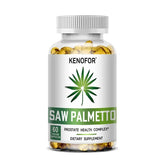 Saw Palmetto Capsules bottle with benefits: supports prostate health, reduces hair loss and promotes restful sleep.