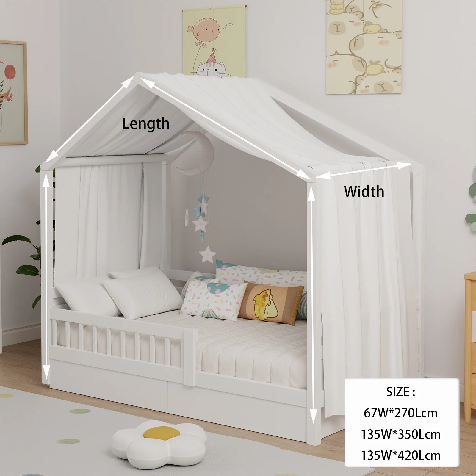 House Bed Canopy, Canopy House Beds Made of Cotton Muslin, Fabric Canopy for House Canopy Bed Children's Room Decoration