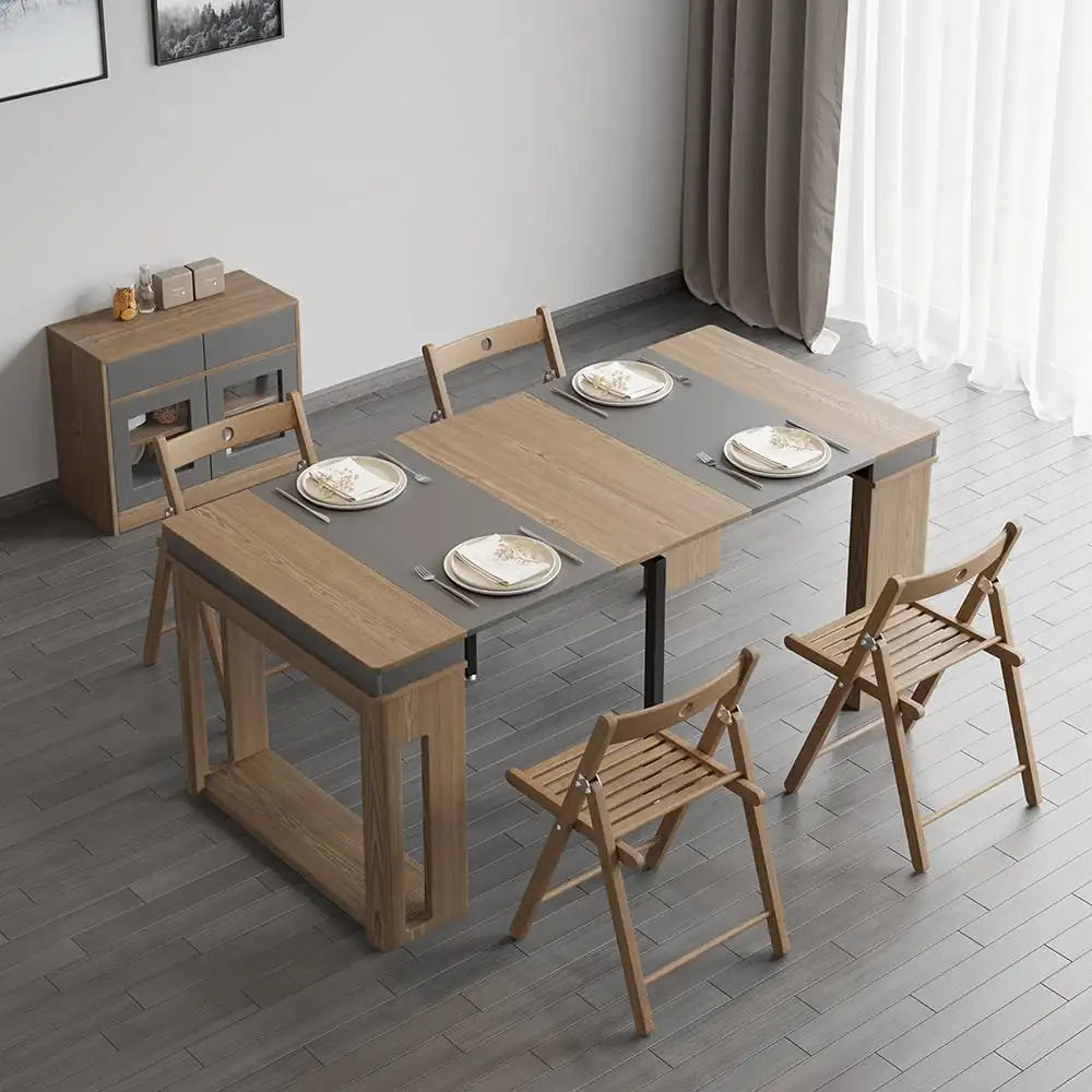 Multifunctional Dining Table Expandable Dining Table Storage Space Saving Rectangular Dining Table