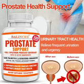 Prostate Supplements for Men - Balincer Prostate Support bottle with benefits for urinary tract health.