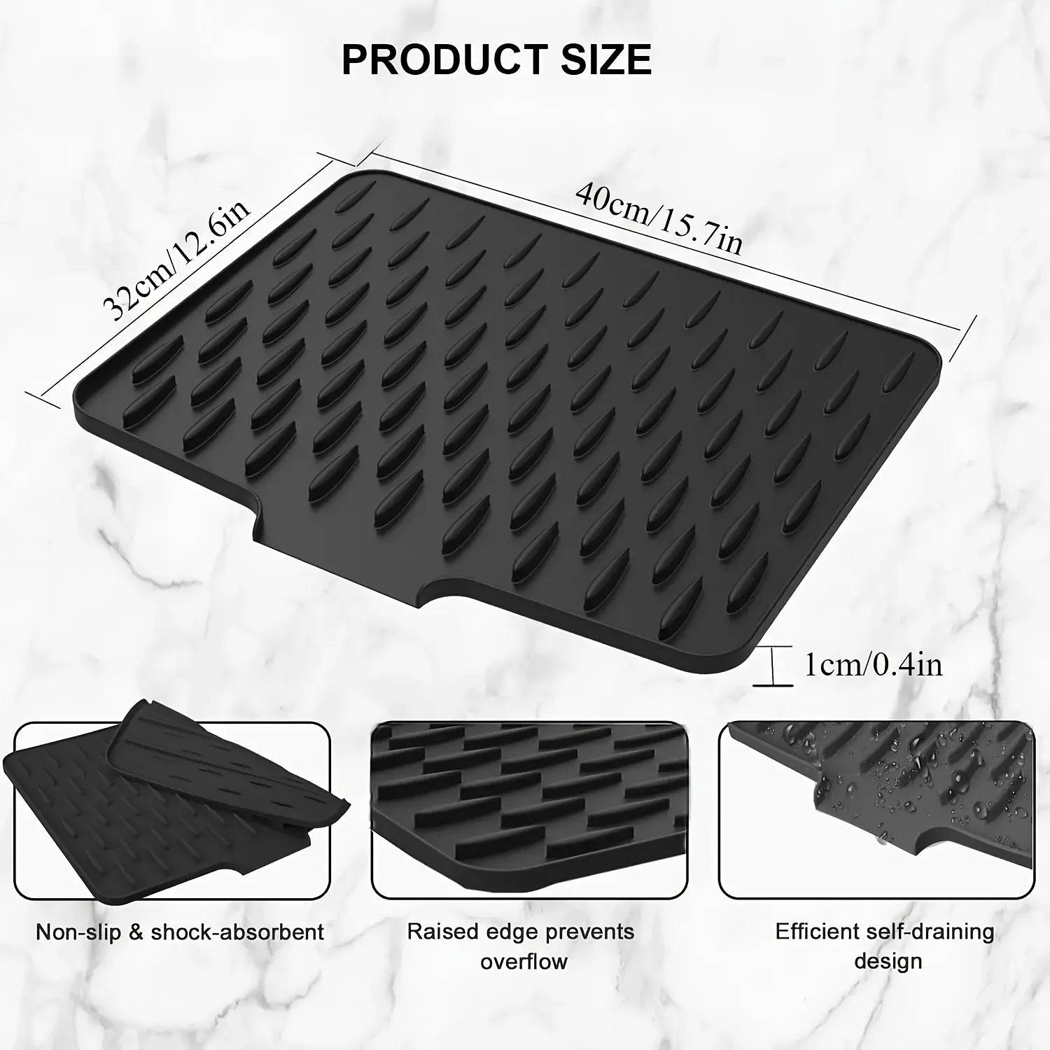 Kitchen Silicone Drain Mat with Built-in Drainage Design, Easy to Clean, Suitable for Countertops, Sinks, Refrigerators