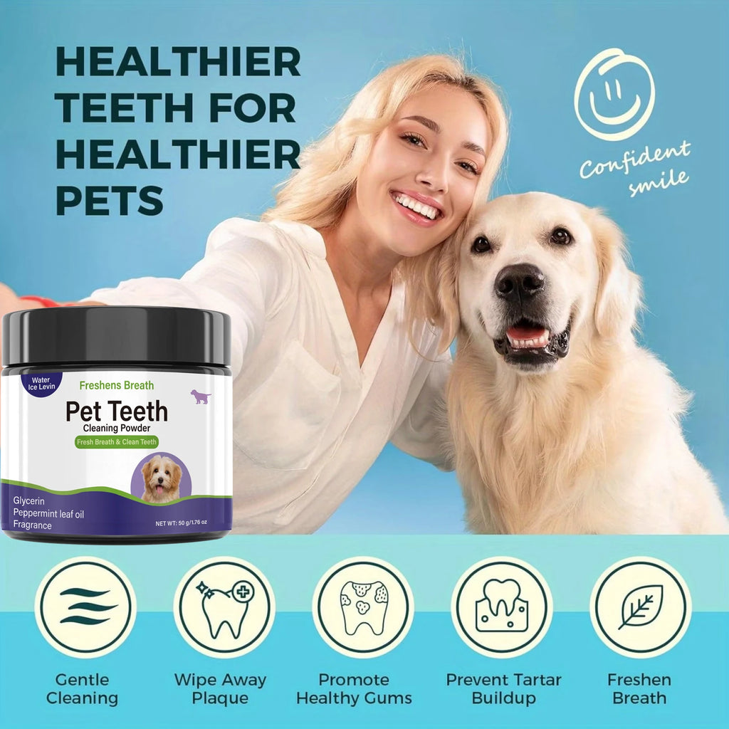 Pet Teeth Cleaning Powder for Dogs - Freshens Breath, Cleans Teeth with Peppermint Oil